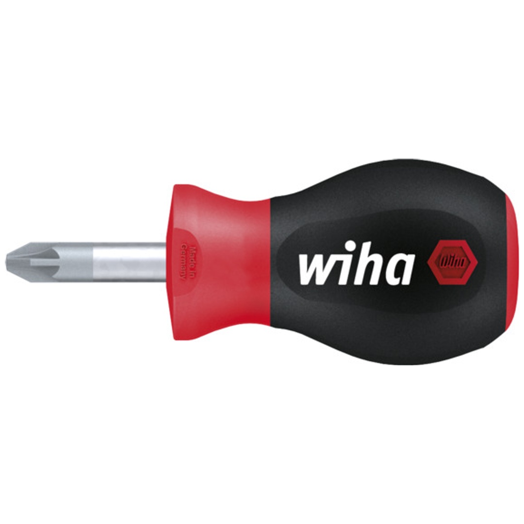 Wiha Schraubendreher SoftFinish Pozidriv mit kurzer Rundklinge, Stubby PZ1 x 25 mm