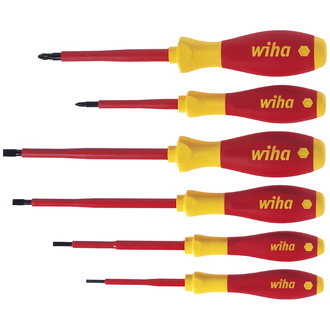 Wiha Schraubendreher Set SoftFinish electric Schlitz, Pozidriv 6-teilig - Hochwertiges Handwerkzeug Set, Elektriker Werkzeug, IEC 60900 Standard, Soft