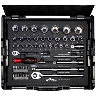 Wiha Steckschlüsselsatz + Bit Set in L-Boxx, 60 teilig, Nüsse in den Größen 4-14 mm, 1/4 Zoll + 10mm - 34 mm, 1/2 Zoll, Kreuz, Pozidriv, Torx