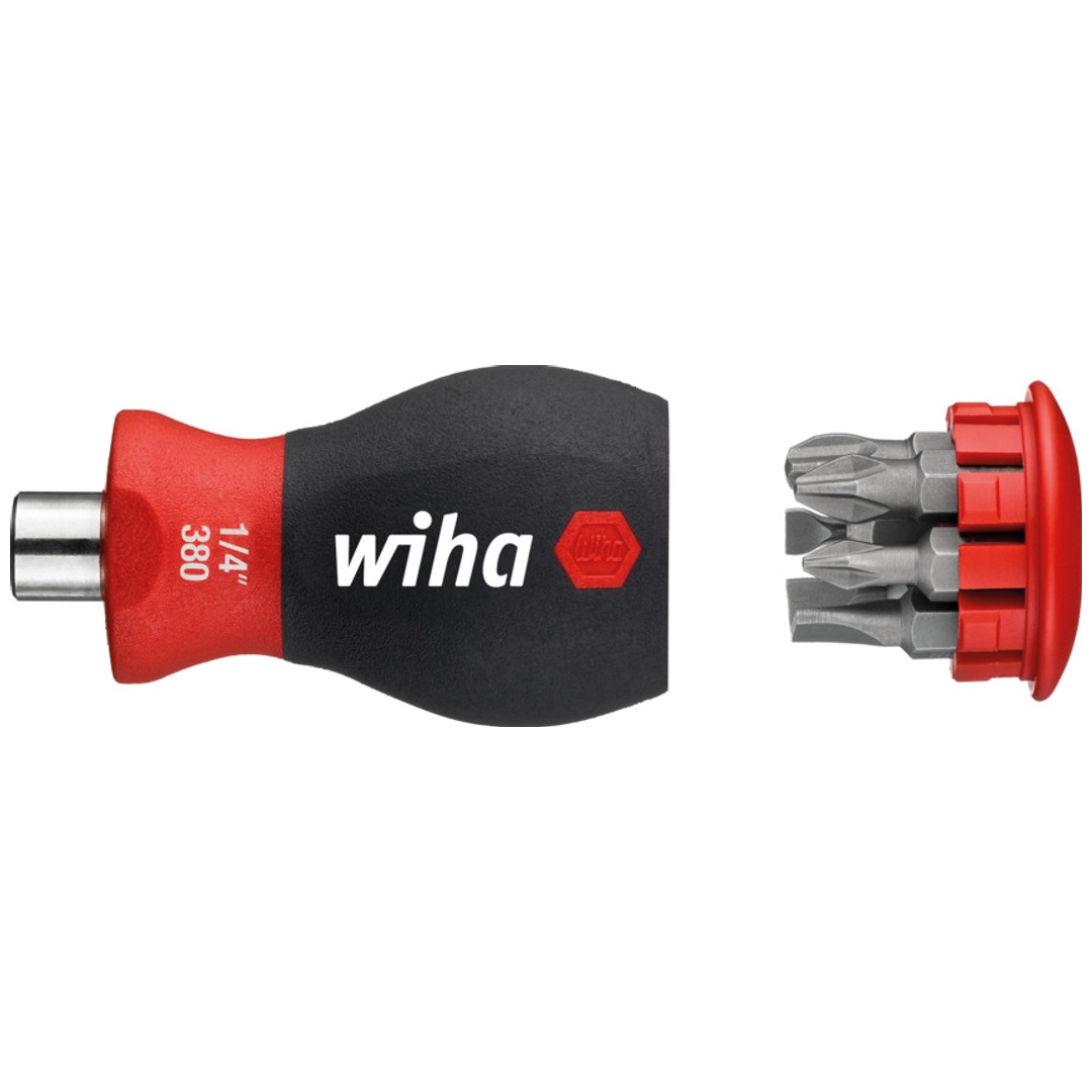 Wiha Stubby-Schraubendreher mit Bit Magazin magnetisch Phillips, Schlitz mit 6 Bits, 1/4