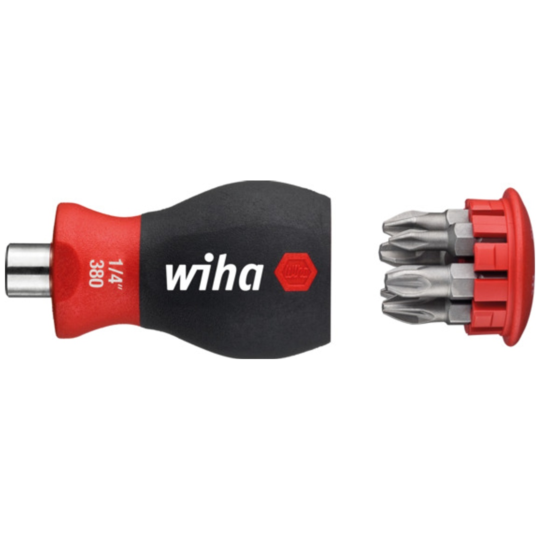 Wiha Stubby-Schraubendreher mit Bit Magazin magnetisch Pozidriv, Phillips mit 6 Bits, 1/4