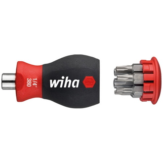 Wiha Schraubendreher mit Bit Magazin magnetisch Torx mit 6 Bits, Stubby, 1/4", Stubby Bit-Handhalter, kurzer Schraubenzieher für bits