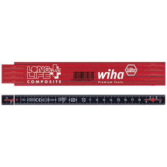 Wiha Meterstab Longlife Plus Composite 2 m metrische Skala, 10 Glieder, Farbe: rot/schwarz