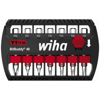 Wiha Bit Set BitBuddy 7-tlg., TY-Bit 49 mm, PH, PZ, Torx 1/4" E6,3, Zubehör für Schraubanwendungen, Impact- und Schlagschraubergeeignet (42117)