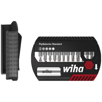 Wiha Bit Set FlipSelector Standard 25 mm gemischt 13-tlg. 1/4" C6,3 mit Gürtelclip (39083)