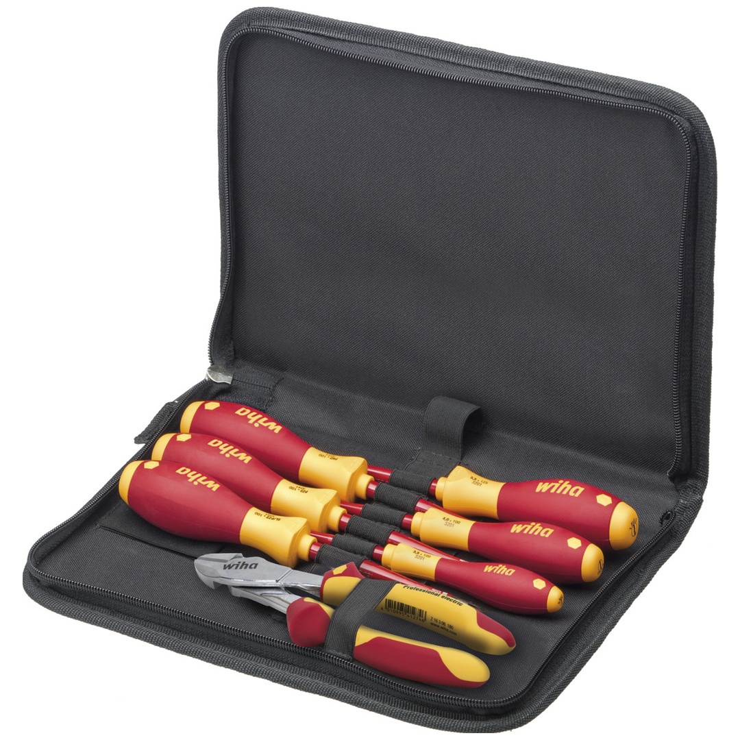 Wiha Werkzeug Set Elektriker Schraubendreher, Kraftseitenschneider 8-tlg. inkl. Werkzeugmappe