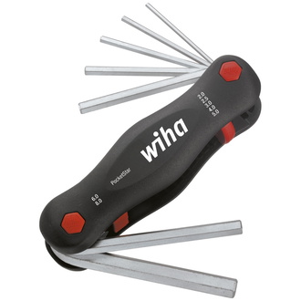 Wiha Multitool PocketStar Innen-Sechskant 7-tlg., per Tastendruck schneller Zugriff, als Längs- und Quergriff einsetzbar, Stiftschlüssel (23040)