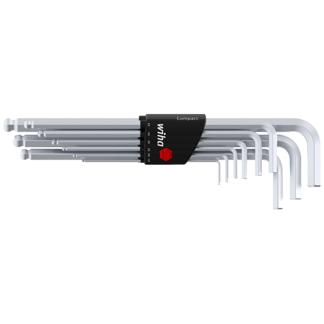 Wiha Stiftschlüssel Set im Compact Halter Sechskant-Kugelkopf 9-tlg. mattverchromt