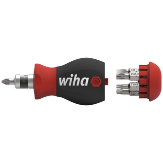 Wiha Schraubendreher mit Bit Magazin Stubby, mit 7 Doppelbits, 14 Werkzeuge in einem, Schlitz, Philips, Pozidriv, Innensechskant, Torx