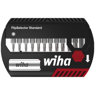 Wiha Bit Set FlipSelector Standard 13-tlg., 25 mm Torx Tamper Resistant (mit Bohrung) 1/4", magnetischer Bithalter, Öffnen per Knopfdruck