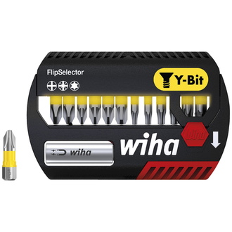 Wiha Bit Set FlipSelector 13-tlg., Y-Bit 25 mm, PH, PZ, Torx, magnetischer Bithalter, Zubehör für Schraubanwendungen, Öffnen per Knopfdruck