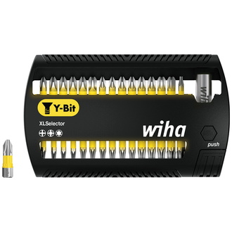 Wiha Bit Set XLSelector Y-Bit 31-tlg., 25 mm, PH, PZ, Torx 1/4" C6,3, magnetischer Bithalter, Verschrauben von Schrauben in Y-Form