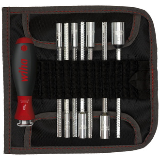 Wiha Schraubendreher mit Wechselklingen Set SYSTEM 6, 9 -tlg. für tiefliegende Schrauben, Innensechskant/Kreuz/Torx/Schlitz inkl. Rolltasche