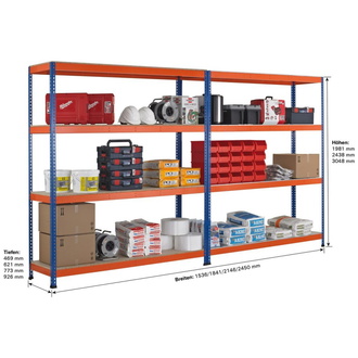 Schulte Weitspannregal Z1 B1536xT469xH1981 mm Grundfeld 4 Spanplatten Fachlast 640kg