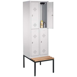 C+P Möbelsysteme Garderobenschrank ClassicB610xT500xH2090 mm RAL 7035, 2x2 Abteile mit untergeb. Sitzbank