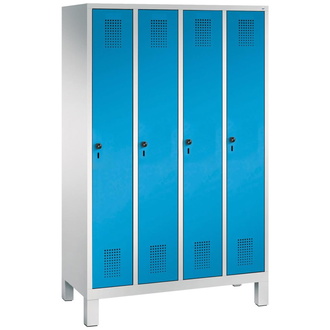 C+P Möbelsysteme Garderobenschrank Evolo B1190xT500xH1850 mm 4 Abteile,RAL7035/5012 mit Kunststoff-Füße