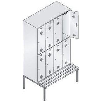 C+P Möbelsysteme Garderobenschrank ClassicB1190xT500xH2090 mm RAL 7035, 4x2 Abteile mit untergeb. Sitzbank