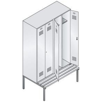 C+P Möbelsysteme Garderobenschrank ClassicB1190xT500xH2090 mm RAL 7035, 4 Abteile mit untergeb. Sitzbank