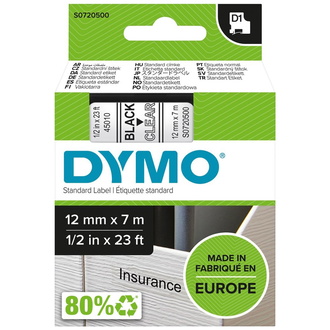 Schriftband D1 45010 schwarz/transparent 12mmx7m DYMO