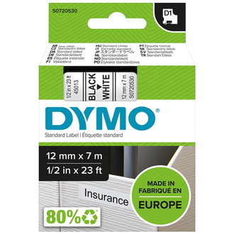 Schriftband D1 45013 schwarz/weiß 12mmx7m DYMO