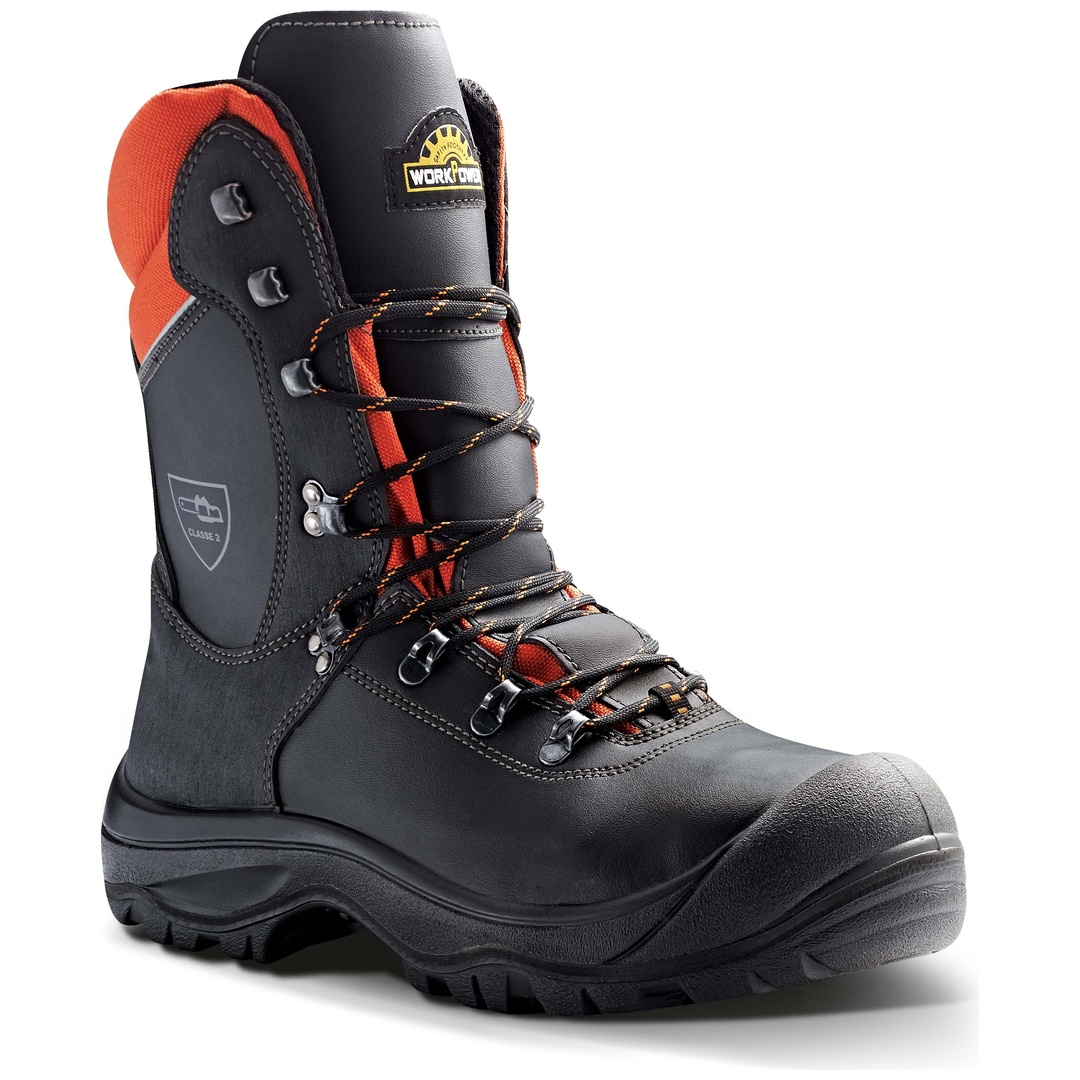 WorkPower RualTex Schnittschutzstiefel S3 Black Forest  Gr. 45 schwarz/orange