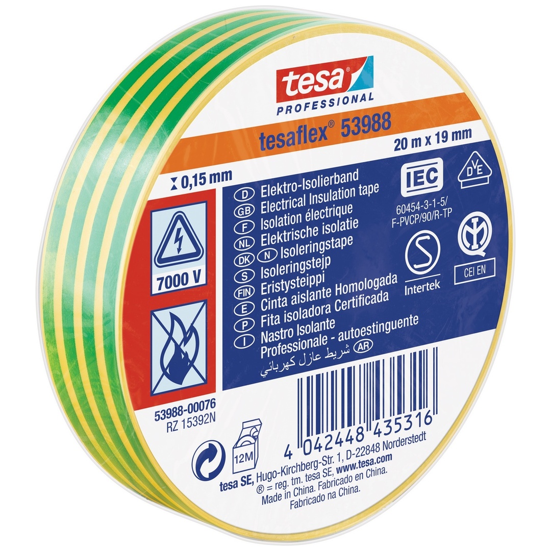 Tesa PVC-Elektroisolierband 20m x 19mm, grün-gelb