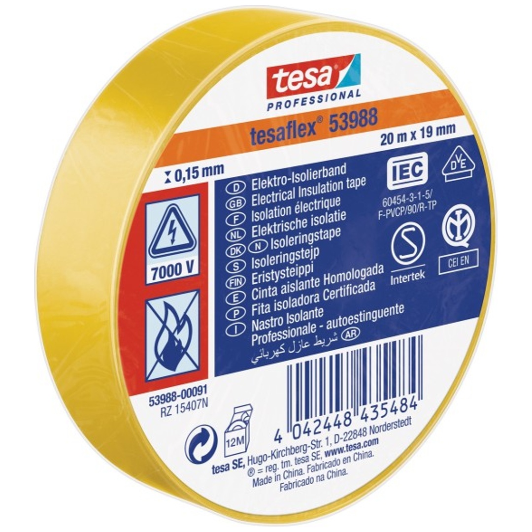 Tesa PVC-Elektroisolierband 20m x 19mm, gelb