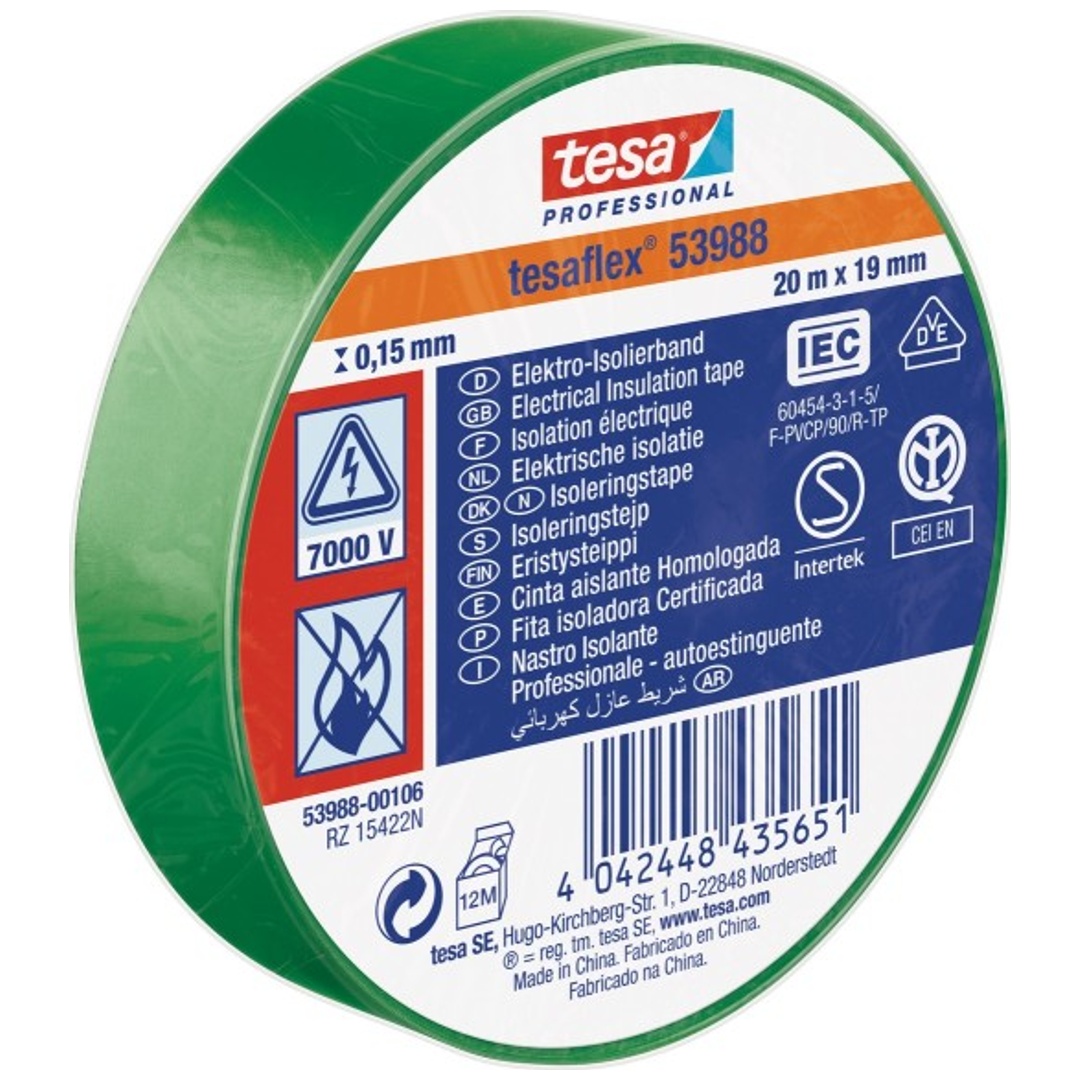 Tesa PVC-Elektroisolierband 20m x 19mm, grün