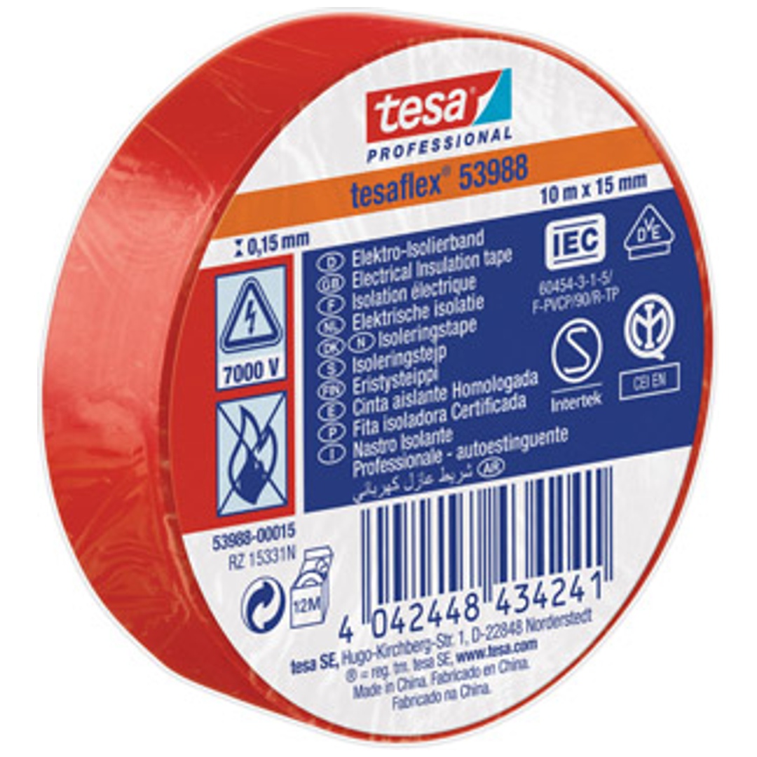 Tesa PVC-Elektroisolierband 10m x 15mm, rot