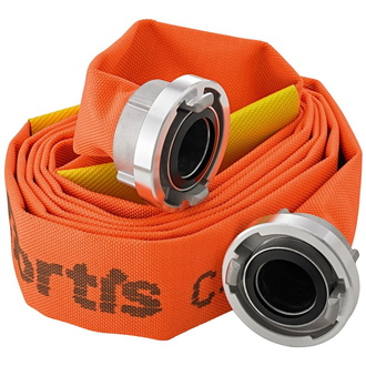 Fortis Bau-/Industrieflach schlauch, orange, B/75mm mit 2 Leckageschiebern, STORZ Kuppl. 20m