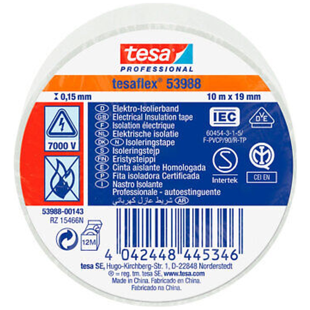 Tesa PVC-Elektroisolierband 10m x 19mm, weiß