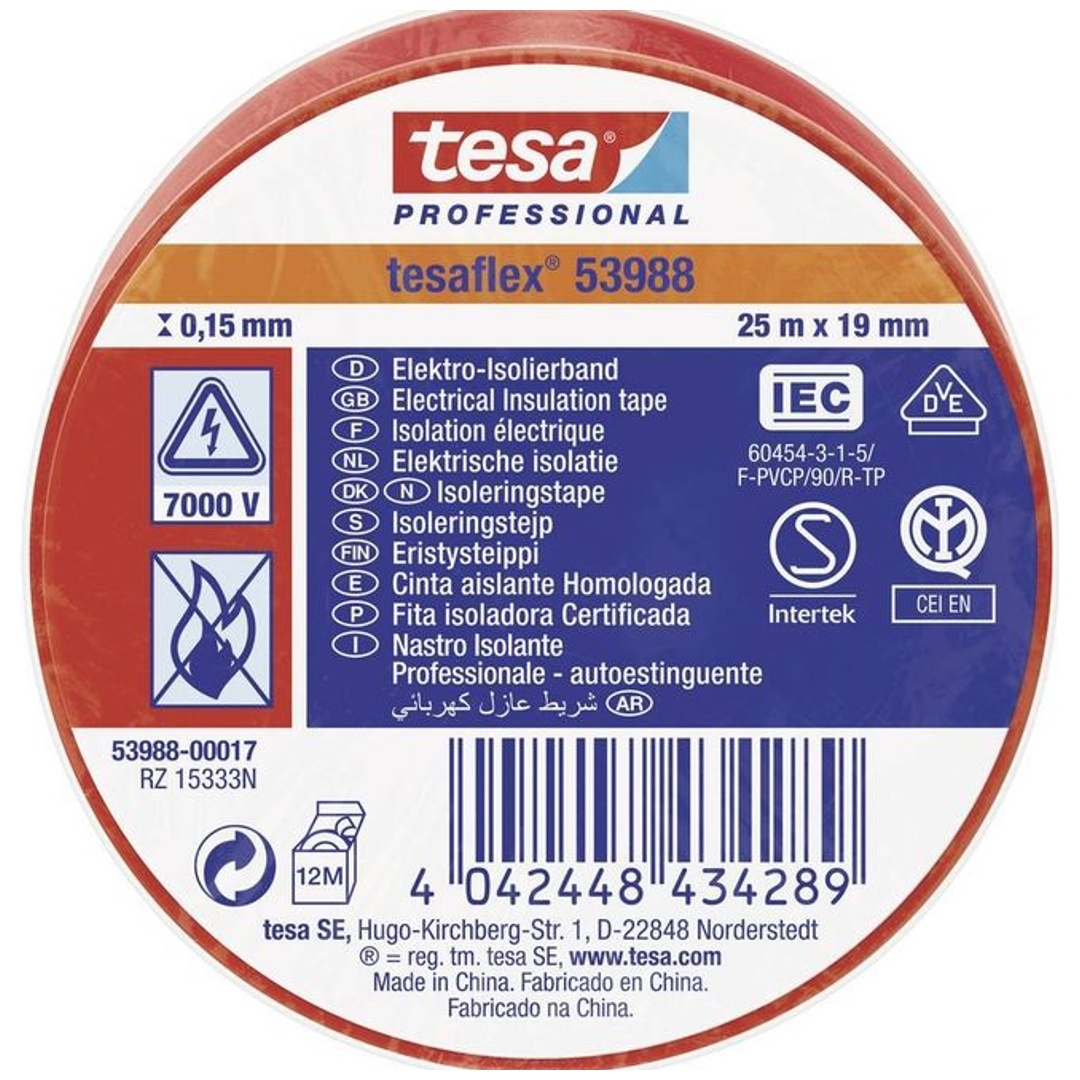 Tesa PVC-Elektroisolierband 25m x 19mm, rot