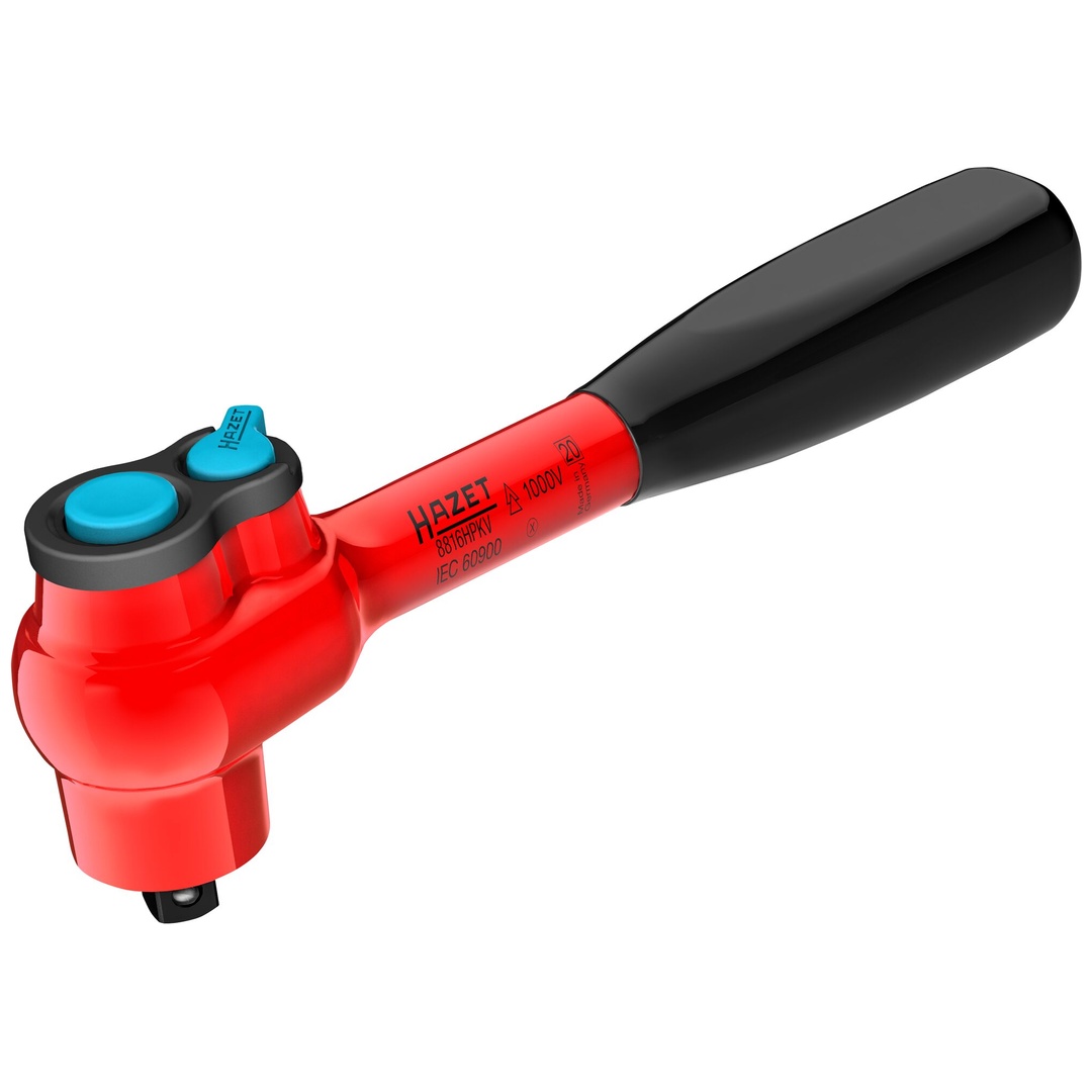 Hazet HiPer Feinzahn-Umschaltknarre, schutzisoliert 8816HPKV, 3/8 (10 mm) Vierkant massiv, Länge 208 mm