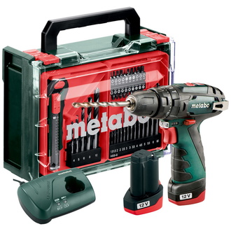 Metabo Akku-Schlagbohrschrauber PowerMaxx SB Basic Set, incl. 2x Akku Li-Power 2 Ah, Ladegerät, Zubehör-Set 41-tlg., Kunststoffkoffer