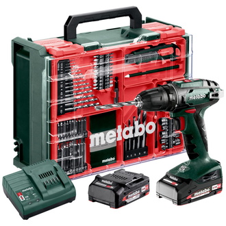 Metabo Akku-Bohrschrauber BS 18 Set, incl. 2x Akku Li-Power 2 Ah, Ladegerät, Zubehör-Set, Kunststoffkoffer