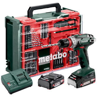 Metabo Akku-Bohrschrauber BS 18 Quick Set, incl. 2x Akku Li-Power 2 Ah, Ladegerät, Zubehör-Set, Kunststoffkoffer