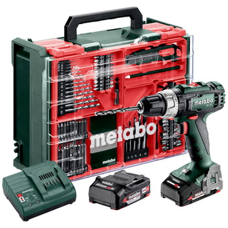 Metabo Akku-Bohrschrauber BS 18 L Set, incl. 2x Akku Li-Power 2 Ah, Ladegerät, Zubehör-Set, Kunststoffkoffer