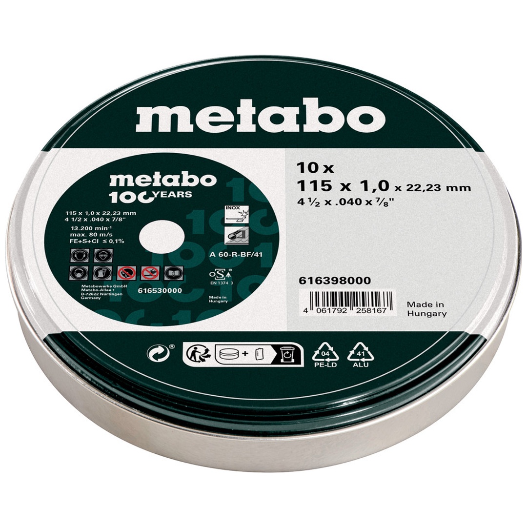 Metabo 10 Trennscheiben - SP 115x1,0x22,23 Inox, 100 Jahre