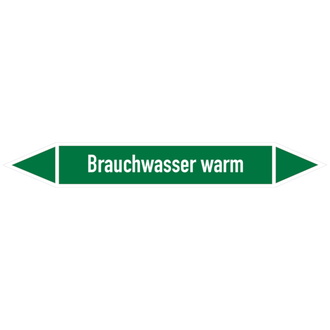 Rohrleitungsetikett, Brauchwasser warm - 100x15 mm, Folie selbstklebend