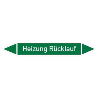 Rohrleitungsetikett, Heizung Rücklauf - 100x15 mm, Folie selbstklebend