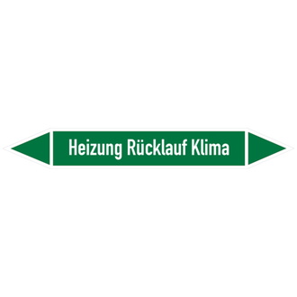 Rohrleitungsetikett, Heizung Rücklauf Klima - 100x15 mm, Folie selbstklebend