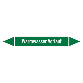 Rohrleitungsetikett, Warmwasser Vorlauf - 100x15 mm, Folie selbstklebend