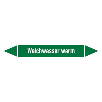 Rohrleitungsetikett, Weichwasser warm - 100x15 mm, Folie selbstklebend