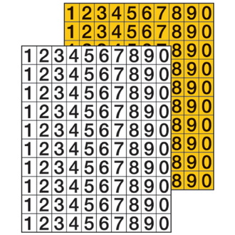 Klebezahlen, 0-9, schwarz/weiß oder schwarz/gelb, 235x300 mm, Folie selbstklebend