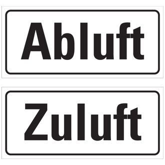 Hinweisschilder, Abluft / Zuluft, 40 x 90 mm, Folie - 90x80 mm, Folie selbstklebend