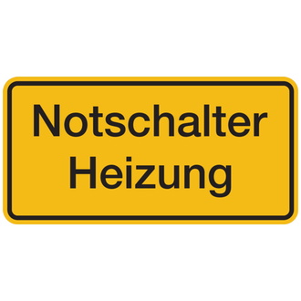 Hinweisschild, Notschalter Heizung - 200x100x0.45 mm Aluminium geprägt