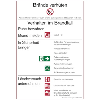 Aushang, Brandschutzordnung Teil A gem. DIN 14096, 210x297x1.5 mm Kunststoff