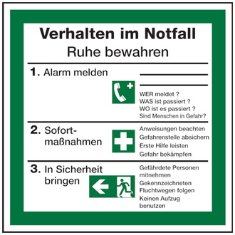 Verhalten im Notfall für Rettungspläne - 200x200 mm, Folie selbstklebend