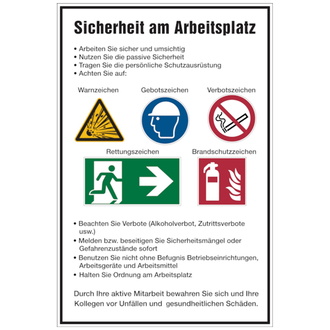 Aushang, Sicherheit am Arbeitsplatz - ISO 7010 - 400x600x0.6 mm Aluminium glatt