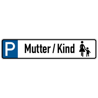 Parkplatzkennzeichen, P-Mutter/Kind mit Sym - 523x113x0.45 mm Aluminium geprägt